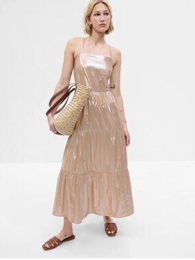 GAP Metallic Tie-Back Tiered Maxi Dress size S